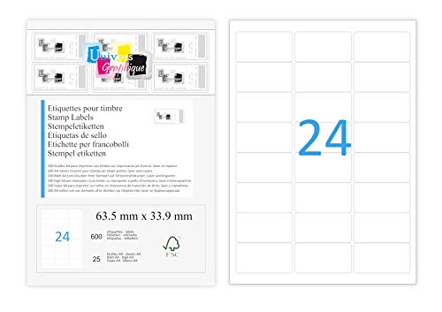 1200 étiquettes pour timbre 63,5 x 33,9 mm compatible montimbre en ligne étiquette pour timbre SOIT 50 planches de 24 étiquettes(l7159) boite carton rigide Fabricant: univers graphique ® FACTURE AVEC TVA