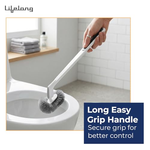 Image of Lifelong Premium Toilet Cleaning Brush with Holder | Deep Clean Toilet Bowl Scrubber Brush for Bathroom | Durable Long Handle Toilet Brush for Home, Hotel & Office Cleaning | Easy Grip Handles