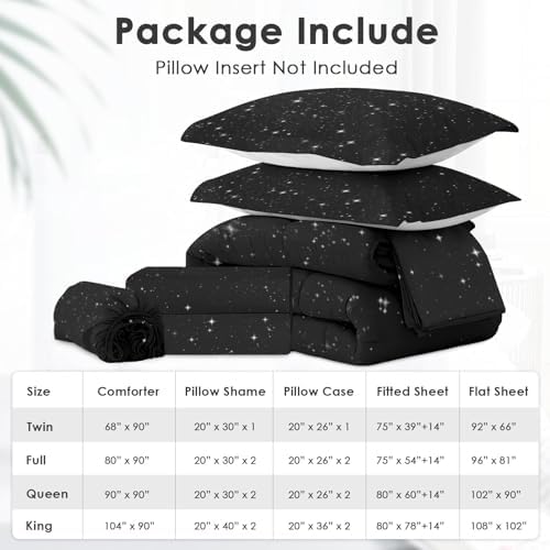 Comforter Set Queen Size, Space Starry 7 Pcs Bedding for Kids and Adults, Star Sky Bed Sheet Sets with Fitted Sheet 2 Pillowcases & 2 Shams for Bedroom Bed Decor