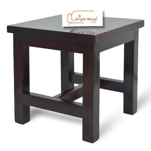 Image of Wooden Stool for Sitting, 12 Inch Solid Wood Footrest Crafted Hand- Stool for Living Room Bedroom Playroom Furniture Step Stool for Adult Toddler Children Square Corner (Cherry Red)