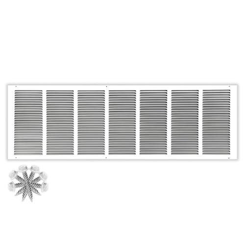 HVAC Premium 36'' x 10'' [Duct Opening] Flat Stamped Steel Return Air Grille - Sidewall and Ceiling - HVAC Vent Duct Cover - White [Overall Size: 37.75''w X 11.75''h]
