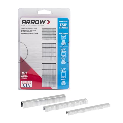 Arrow 50MP T50 Staples Multipack, 1/4", 3/8" and 1/2" Sizes, 1875 Count