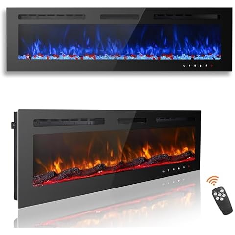 Anpuce 70 inch Ultra-Thin Electric Fireplace Recessed and Wall Mounted with Touch Screen Control Panel/Remote Control- Timer,Realistic 5 Flame - Log & Crystal Hearth Options Cover