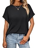 AUTOMET Womens Tops Oversized Business Casual Shirts Loose Fit Short Sleeve Tshirts Summer Clothes Fashion Trendy Outfit Black 2XL