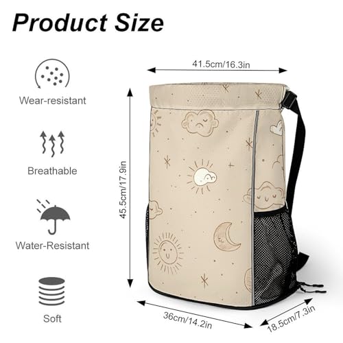 Drawstring Gym Backpack with Shoe Compartment And Wet Pocket, 28L Lightweight Waterproof Beige Simple Doodle Sports Backpack for Workout Swim Beach Travel String Bag for Men Women2