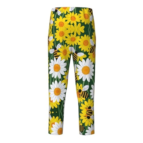 Pajama Pants Pajama Bottoms with Elastic Waistband Sleepwear Lounge PantsBee Sunflowers Daisy Flowers2