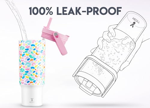 Meoky 40 oz Tumbler with Handle and Straw, Insulated Water Bottle, Stainless Steel Travel Mug, Keeps Cold for 34 Hours, 100% Leak Proof, Fits in Car Cup Holder (Leopard) - Image 4