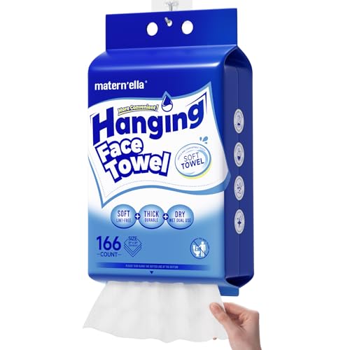 matern'ella Hanging Dry Wipes 166 Counts Face Towel Washcloth Facial Cleansing Thickened Makeup Remover Disposable Soft Face Towelettes for Sensitive Skin Fragrance and Alcohol Free Wet Dry Dual Use