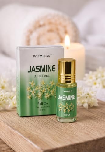 Image of Formless Jasmine 3ml Attar Unisex - Premium Floral Fragrance Oil, Long Lasting Alcohol-Free Perfume, Fresh Sweet Jasmine Scent, Pocket Size Roll-On, Travel Friendly Daily Wear & Special Occasions