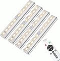 Under Cabinet Lights with Remote 4Pack, Dimmable Battery Powered Operated Light, Wireless Closet Counter Lighting, Stick on Touch Night Light Strip Bar for Kitchen Stairway Bedroom, 3 Colors