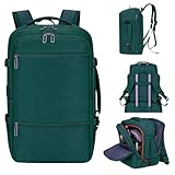Mochila de Viagem Expansível Aprovada em Avião Bagagem de mão Impermeável Compartimento P/Notebook Laptop Porta de Carregamento USB (VERDE)
