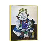 famosa dolls 1980  NOLEGA Pablo Picasso Marco Dorado Cuadro sobre Lienzo Pintura Famosa Girl with Her Doll Impresión en Lienzo Reproducción en Lienzo Cuadros Decoracion Salon Modernos 80x105cm(32x41in)