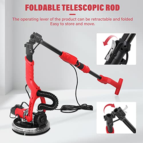 Vistreck Drywall Sander, 710W Electric Drywall Sander With Vacuum, 6 Variable Speeds 1000-1850Rpm, Foldable Has Dust Bag, Led Light, 14Pcs Sanding Discs, Power Disc Sanders With Carrying Bag #TOP6