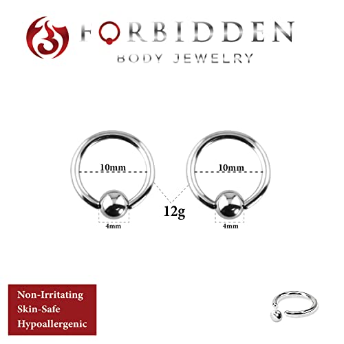 Forbidden Body Jewelry Surgical Steel Captive Bead Ring Piercing Hoops, Pair Of 12G 10Mm (4Mm Balls) #TOP1
