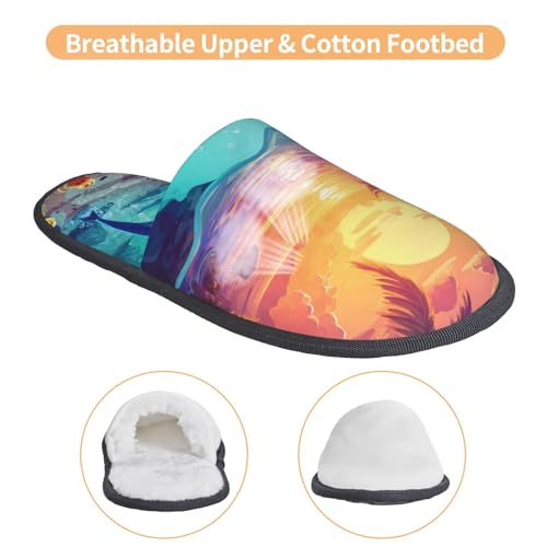 Hawaiian Island Dolphin Print Women Slippers Home Furry Shoes Keep Men Couples Shoes Warm For Women-4