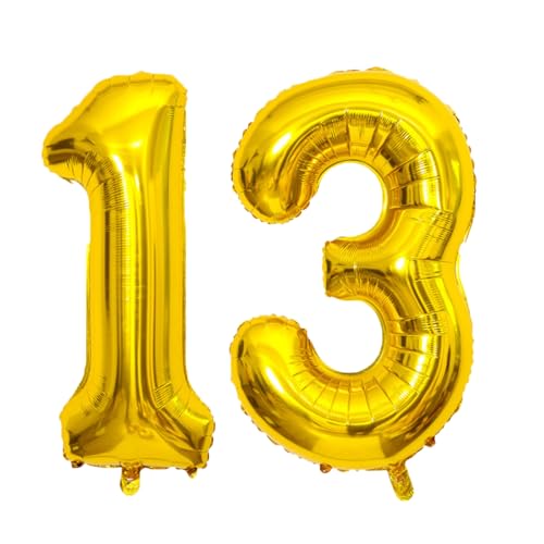 Large Gold 13 Number Balloons, 40 Inch Jumbo Number 13 Balloon, Gold Foil Mylar Balloons for Girl Sweet 13th/31th Birthday Party, Anniversary Decorations