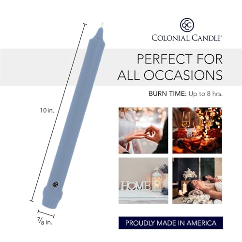 Image of Colonial Candle Unscented Taper Candle, Classic Collection, Wedgewood, 10 in, Pack of 12 - Up to 8 Hours Burn
