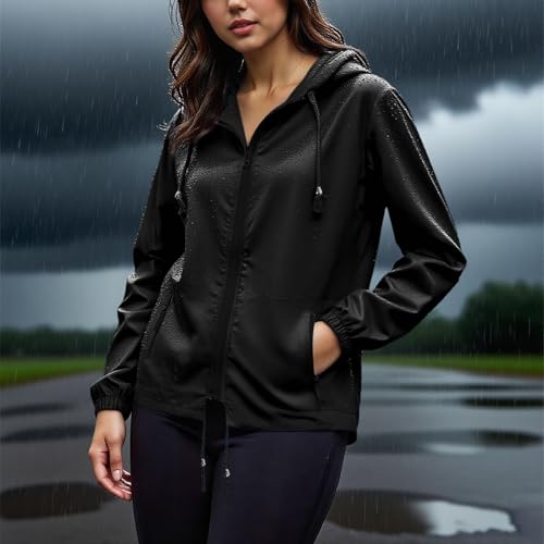 DDAPJ pyju Packable Rain Jacket Women Lightweight Waterproof Windbreaker Jackets Portable Hooded Raincoat with Zipper Pockets4