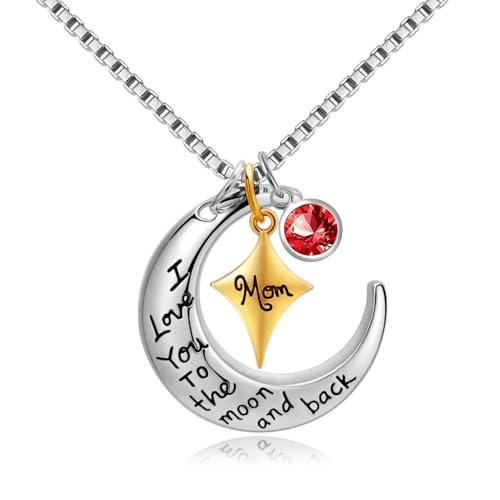 POWER WING Mom Necklaces for Women I Love You to The Moon and Back July Birthstone Necklace Birthday Gifts for Mom Mothers Day Gifts for Women