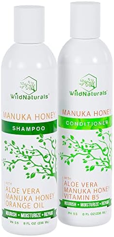 Sulfate Free Shampoo and Conditioner Set with Manuka Honey - Moisturizing Shampoo and Conditioner for Itchy Dry Scalp - All Natural Dandruff Shampoo and Conditioner - Curly Hair and Color Safe Shampoo