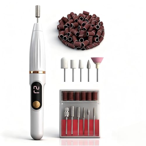 HACITECH Portable Electric Nail Drill,Compact Electrical Professional Nail File Kit for Acrylic, Gel Nails, Manicure Pedicure Polishing Shape Tools Design for Home Salon Use,Creamy White