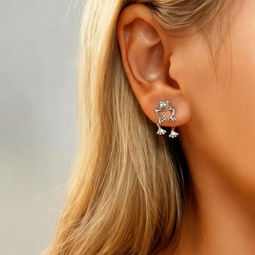 image for Frodete Silver Frog Earrings for Women Christmas Stocking Stuffers Vin