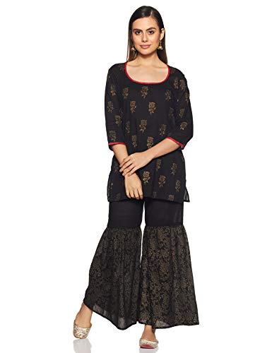 Image of ZEMYRA Women's Cotton Straight Salwar Suit Set (AW19H1KSET7 Black Large)