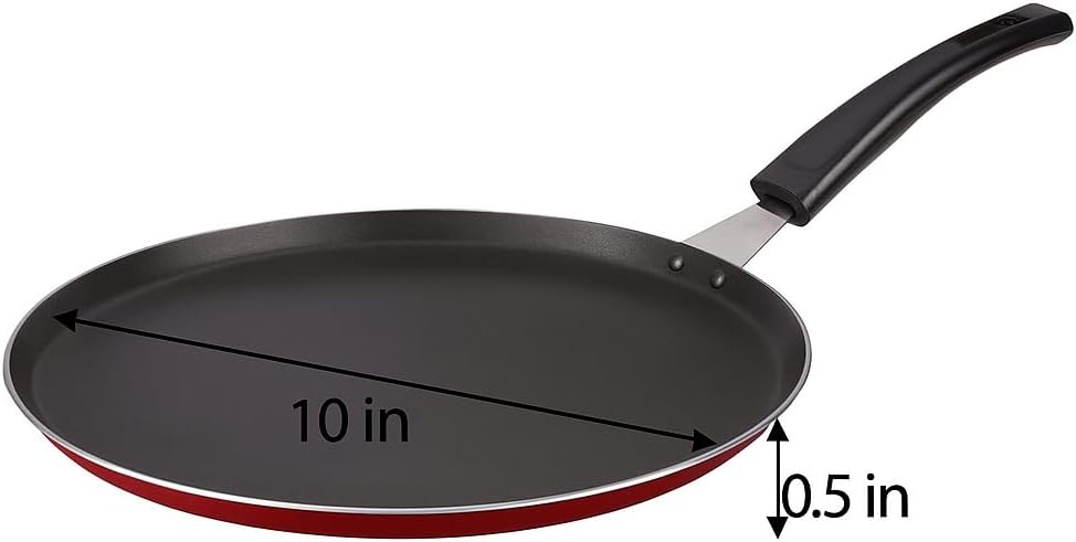 SHRIYA Nonstick Dosa Pan 2.6 mm Flat Tawa for Crispy Dosa, Roti & Crepes Gas Stove Compatible Heavy Gauge Aluminum Tawa with Cool-Touch Handle Non Stick Cookware (275mm)