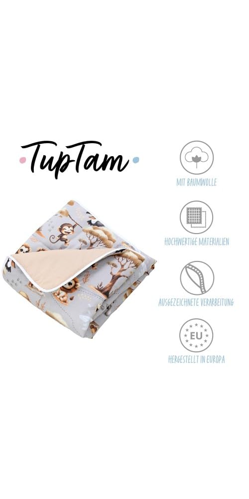 TupTam Tappeto Play Mat Per Bambini e Neonati Coperta 120 x 120 cm Gioco Imbottita XXL, Animali della giungla Grigi/Beige