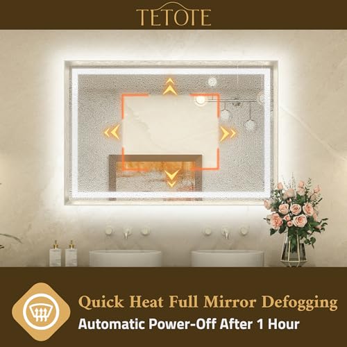 TETOTE Led Bathroom Mirror 30 x 36 with Brushed Nickel Frame Anti-Fog Frontlit & Backlit Vanity Mirror Stepless Dimmable Lighted Mirrors for Bathroom Wall 3 Colors White/Warm/Natural Wall-Mounted