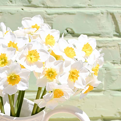 Mandy's 12Pcs White Flowers Artificial Daffodils Flowers 16" For Party Home Decoration #TOP6