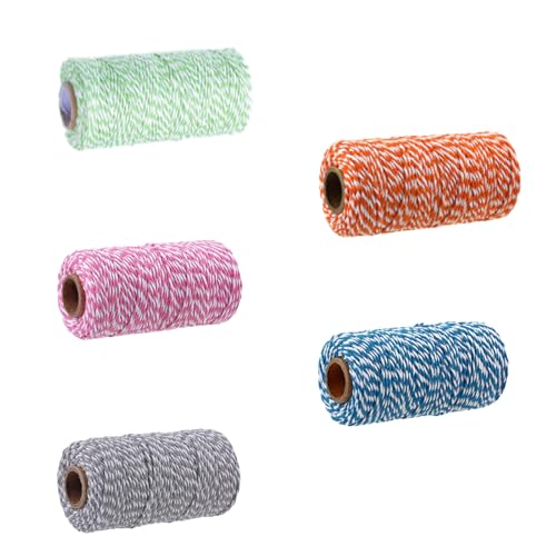 Eterspr 5 Rouleaux Fil de Coton Bicolore, Corde Coton pour l'Emballage de Cadeaux, Convient pour Le Bricolage, la Décoration et l'emballage de Cadeaux