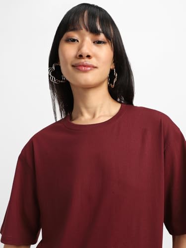 Image of JUNEBERRY Pure Cotton Drop Shoulder Oversized Baggy Fit Half Sleeve Plain Solid Round Neck Multicolor T-Shirt for Women & Girls (Pack of 2) (Sizes S-2XL)