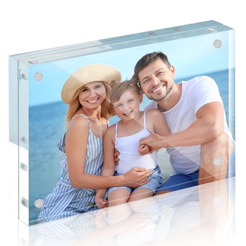 Image of HOUSE DAY Acrylic Picture Frames 8x10, 1 Pack Magnetic 8x10 Picture Frame, Double Sided Clear 8 x 10 Photo Frame with Microfiber Cloth, Frameless FreeStanding 8x10 Frame Gift for Desktop Display