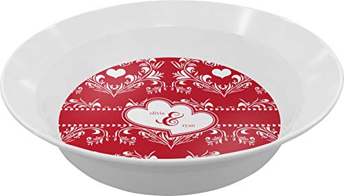 Personalized Heart Damask Melamine Bowl - 12 oz