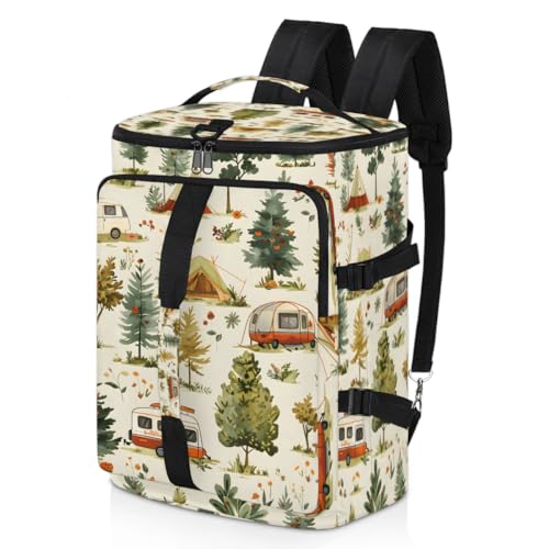 Happy Camper Travel Backpack Carry On Flight Approved for Women Men, 18.9 Inch Large Farmhouse Camping Airline Approved Luggage Weekender Backpacks