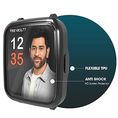 Image of Sounce Watch Case Compatible for Fire-Boltt Ninja 3 Tempered Glass Screen Protector,HD Clear Touch Sensitive Ultra Thin PET Protective Cover - Black