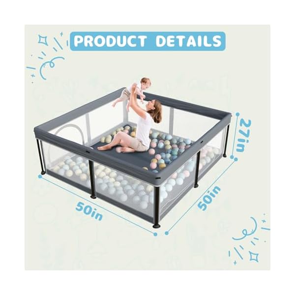 Torevsior foldable baby playpen with mat 5050 foldable playpen for babies and toddlers indoor outdoor kids safety play pen portable play yard foldable baby playpen with 50 ocean balls  urban country home decor