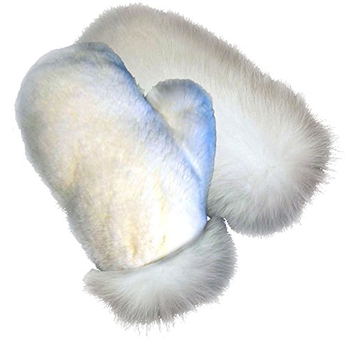 MinkgLove Full Fur Massage Glove, Mink and Rex Rabbit, Covered Inside and Outside, Textured Soft, White, Hand Tailored, Unisex, One Size - Four Sided All Fur