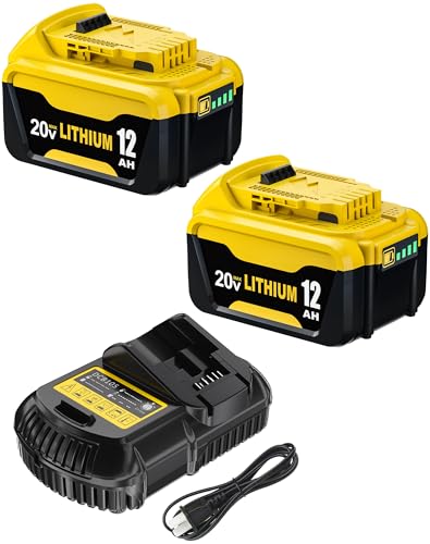 Image of 2Pack 12.0Ah Battery Replacement for Dewalt 20V MAX Battery and Charger Combo Compatible with Dewalt 20 Volt Lithium-Ion Batteries Cordless Power Tools
