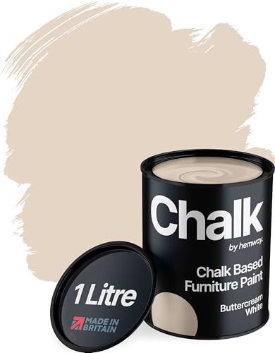 Hemway Chalk Based Furniture Paint, Buttercream White 1L, Matt Finish Shabby Chic, Chalk Paint Furniture & Walls, Quick Dry & 1 Coat