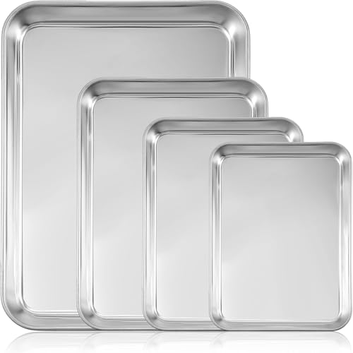 4er Set Backbleche, 4er Pack Antihaft-Backbleche, Essentials Edelstahl-Backblechsets, Backblechsets mit Rand - gesund und ungiftig