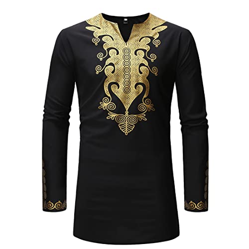 Xinvivion Afrikanische Dashiki-Hemden für Männer, Arabische Islamische Kaftan Robe Ethnische Kleidung Muslimische Langarm Bronzing Hemden Cover
