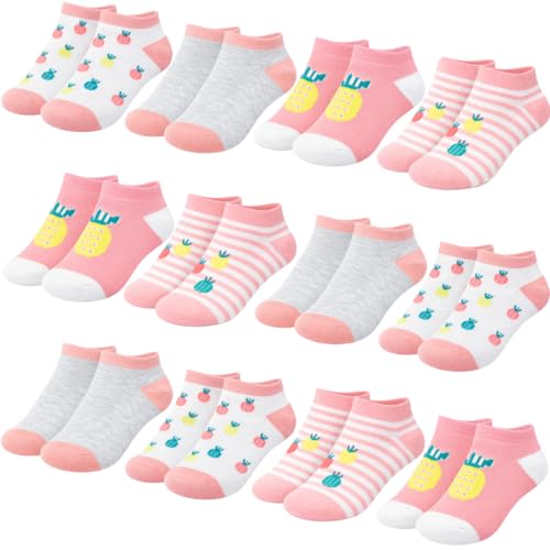 Nakloe Lot de 12 paires de chaussettes courtes respirantes en coton pour fille, multicolore, 28-32