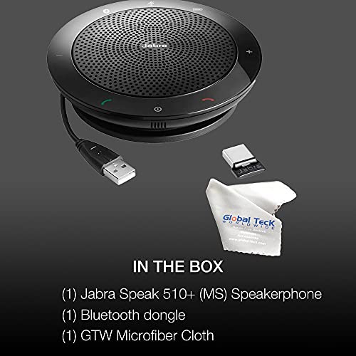 Jabra Speak 510+ Ms Bluetooth Speakerphone - Speaker For Pc, Mac, Tablet, Smartphone Compatible, Teams Version 7510-309 - With Bluetooth Dongle And Microfiber Cloth #TOP5