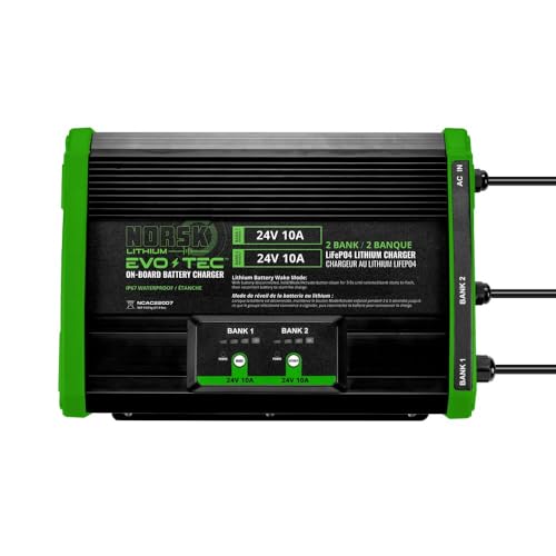 Norsk Lithium EVO-TEC™ 24V+24V 10A 2-Bank Lithium On-Board Charger | Marine Battery Charger for LiFePO4, AGM, and Deep-Cycle Batteries