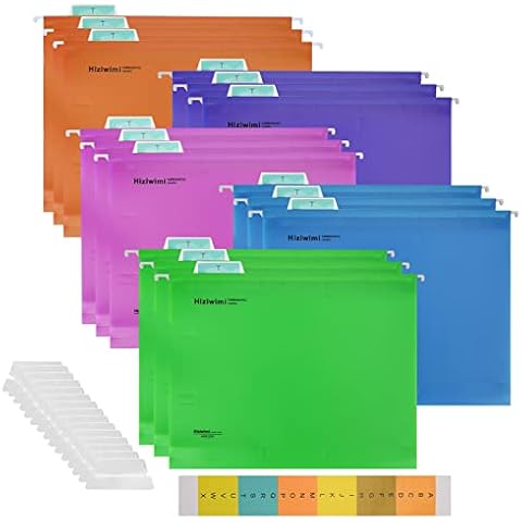 15PC PVC Filing Cabinet A4 Suspension Files with Tabs and Inserts for Office School Desktop File Storage, File Classification File Folder, The Length of The Metal Slide Rail is: 12.79in (5 Color) Cover