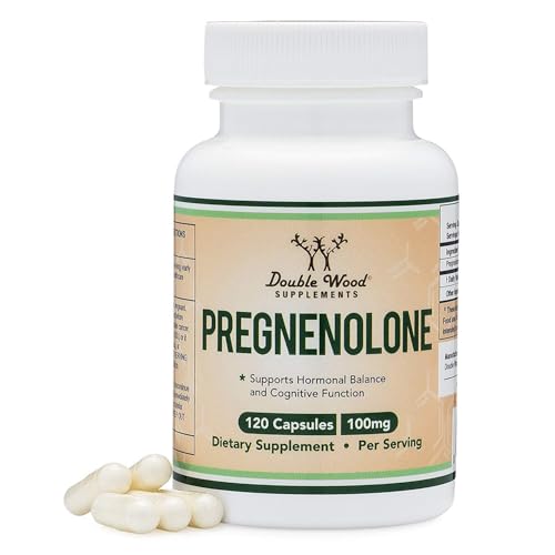 Pregnenolone 100mg per Serving (Converted to Progesterone to Boost Progesterone Levels) - Third Party Tested - 120 Capsules (50mg per Capsule) Non-GMO by Double Wood