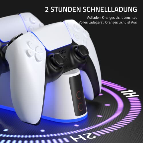 Ladestation für PS5 Controller mit Einstellbarem RGB Licht, 2 Stunden Schnellladung Ladestation Schnelllade, Click-in-Design, LED-Anzeige Intelligenter Sicherer Ladeschutz für Sony Playstation 5 - Image 3
