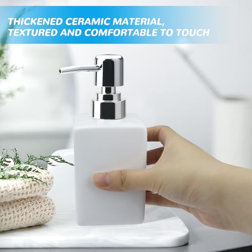 White Hand Soap Dispenser - 320ml/11oz Square Design with Long Spout & Rustproof Pump, Refillable for Shampoo/Liquid Soap, Bathroom & Kitchen Essential - Image 4